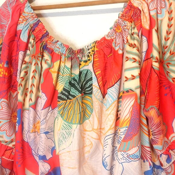 Rachel Zoe Off the Shoulder Ruffled Tropical Cropped Top Resort Women's Large - Picture 6 of 9